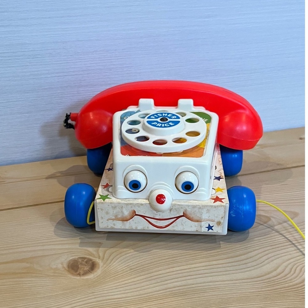 Vintage Fisher Price Chatter phone 747 Pull Toy 1985 Rotary Dial Rolling Eyes